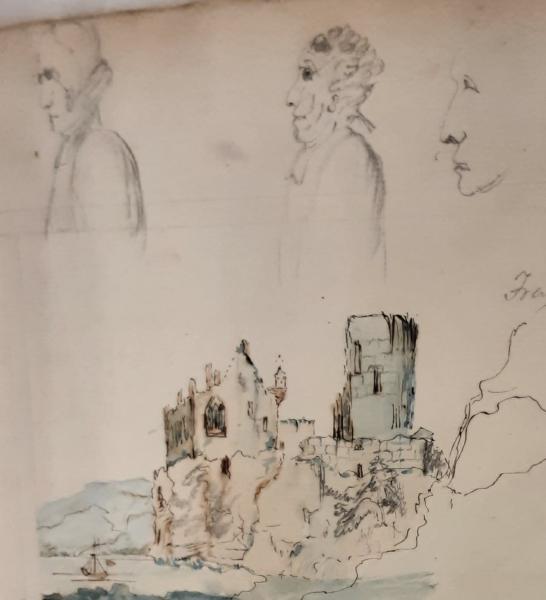 Alexander Geddes drawing of person and castle