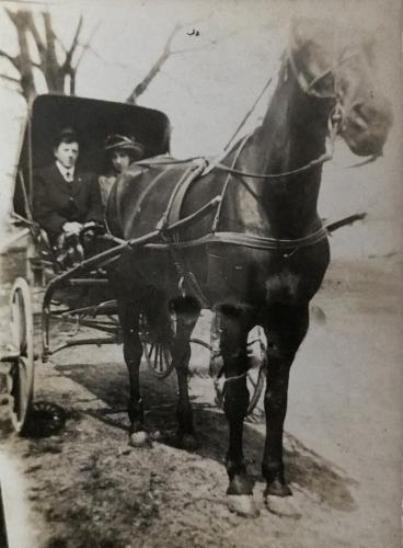 Walter Ella Maurer in horse drawn buggy